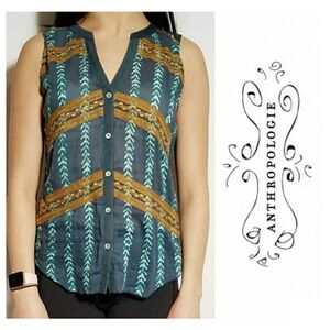 ANTHROPOLOGIE Embroidered Sleevess Blouse